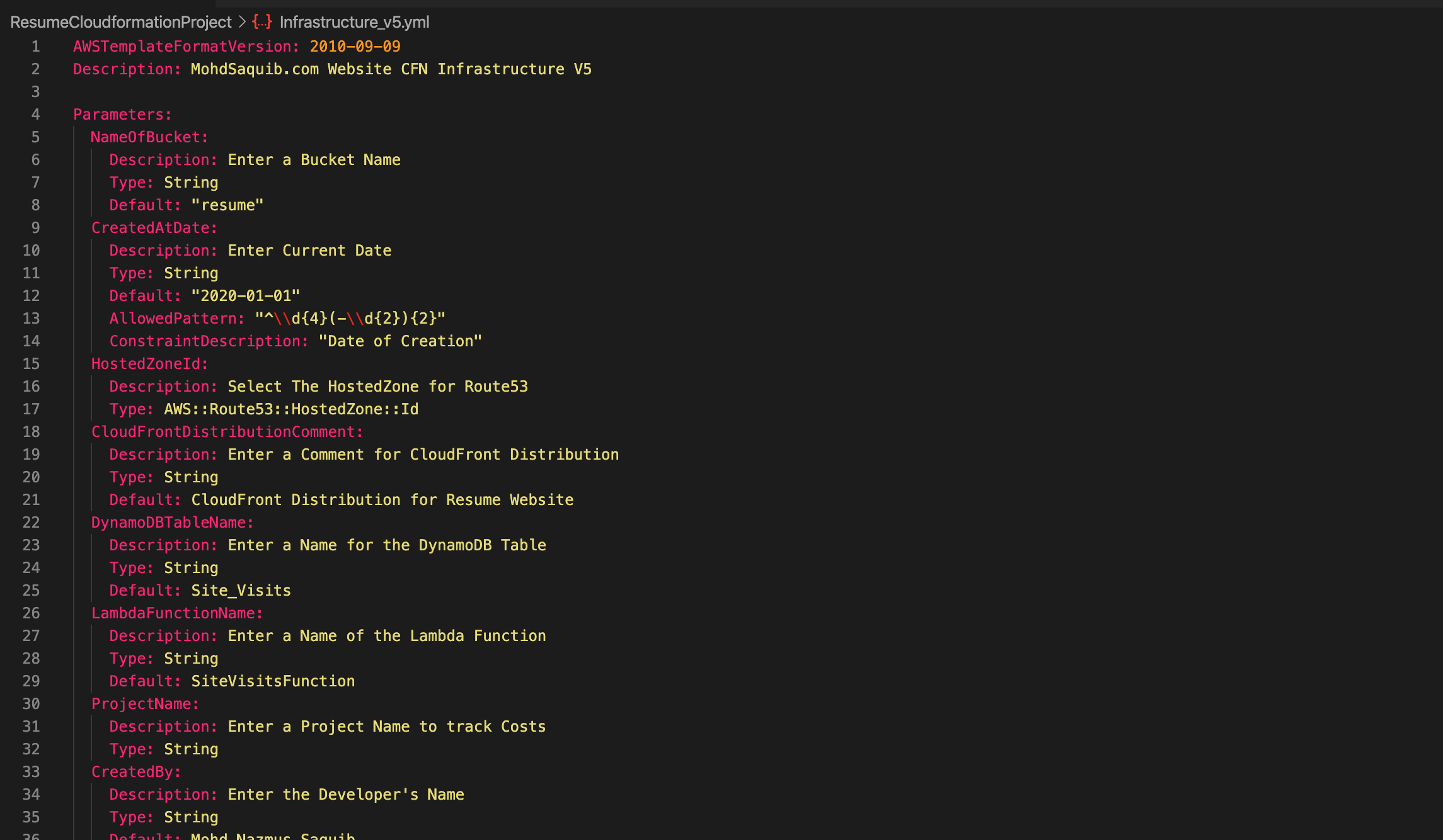 CloudFormation template parameters