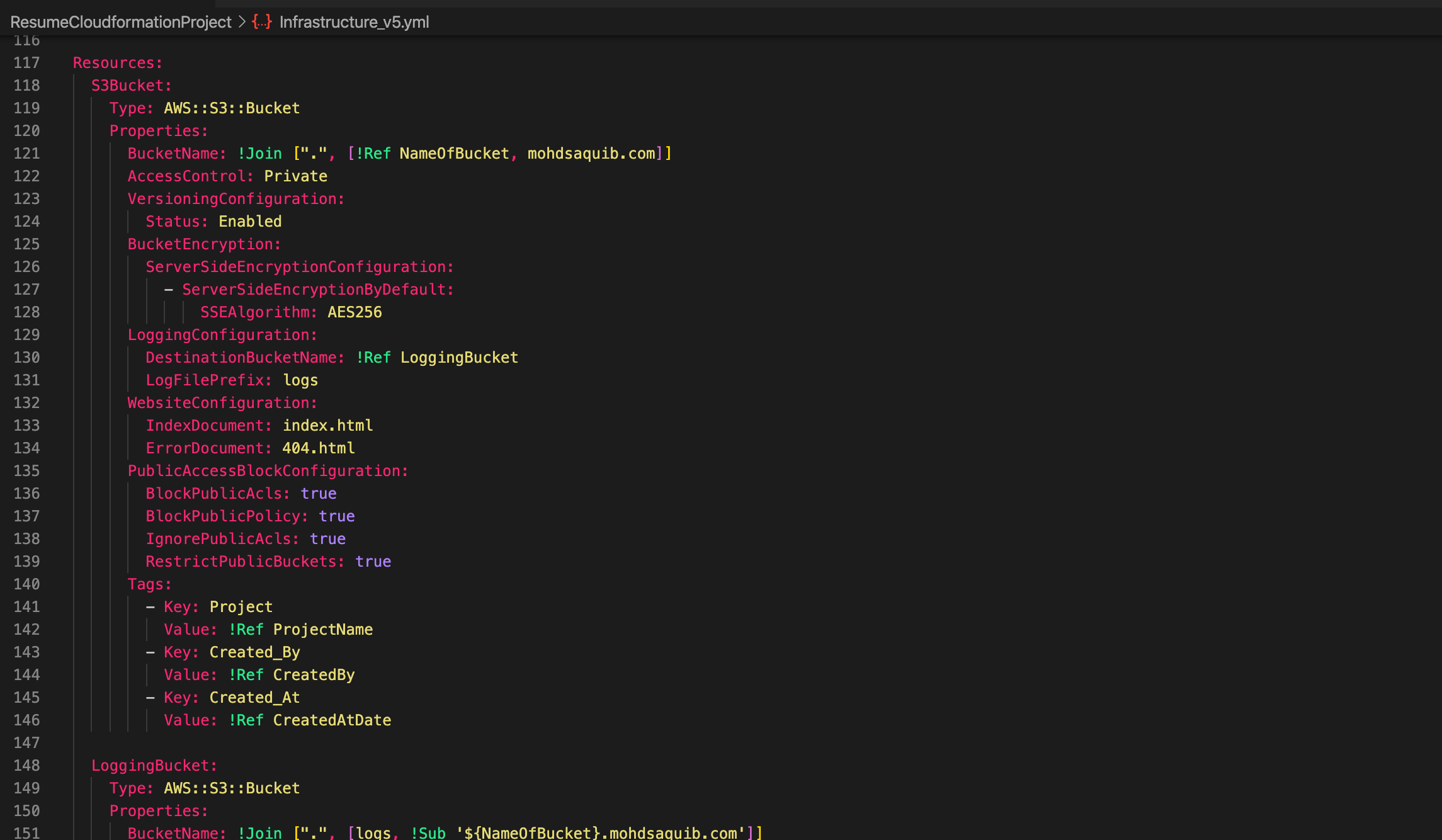 CloudFormation S3 resource definition